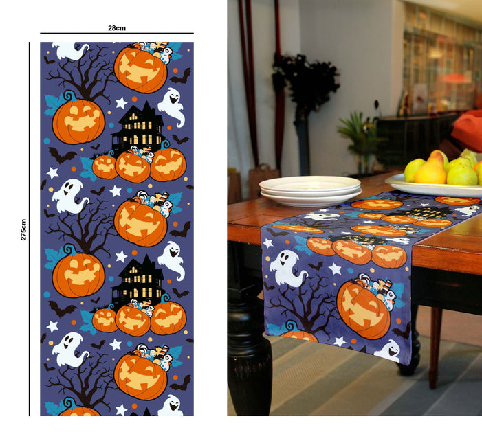 Traves de Mesa Halloween Calabazas y Fantasmas 2.75m