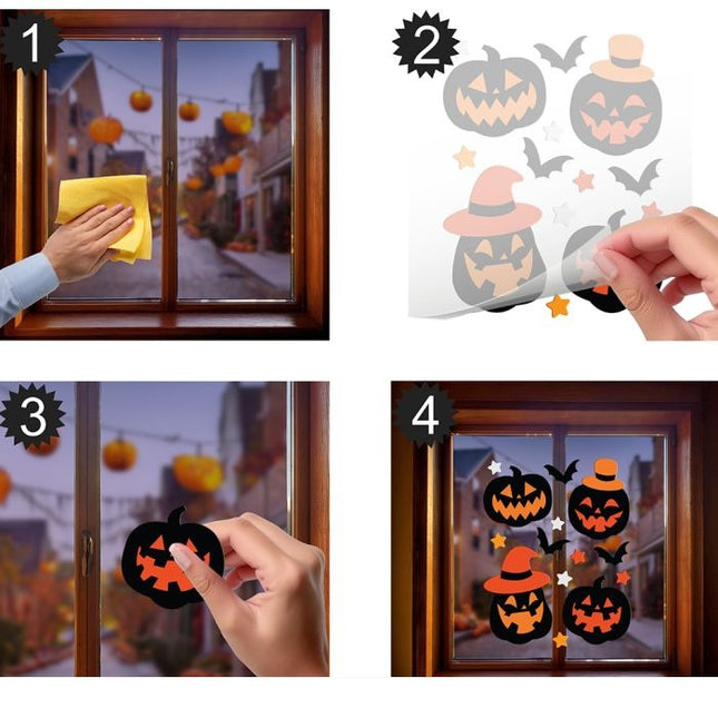 Pegatina de Halloween para Ventana Calabazas y Murciélagos 14 piezas