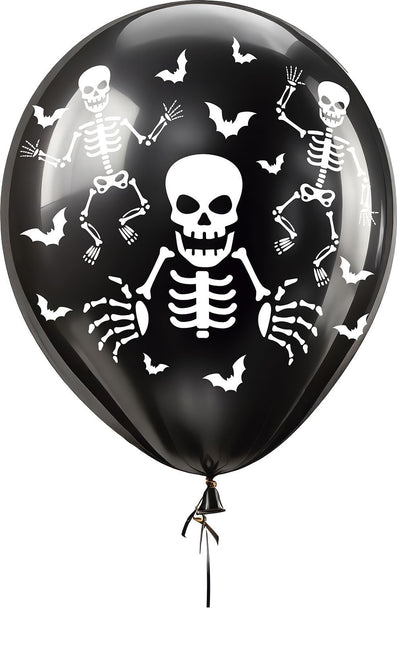 Globos Halloween Esqueleto Negro 30cm 16pcs