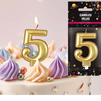 Vela Oro 5 Años Metálica 8cm