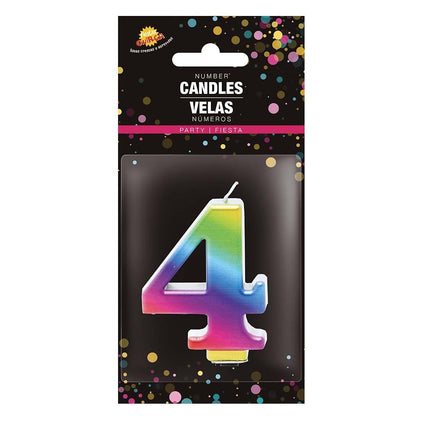 Vela Arco Iris 4 Años Metálica 8cm