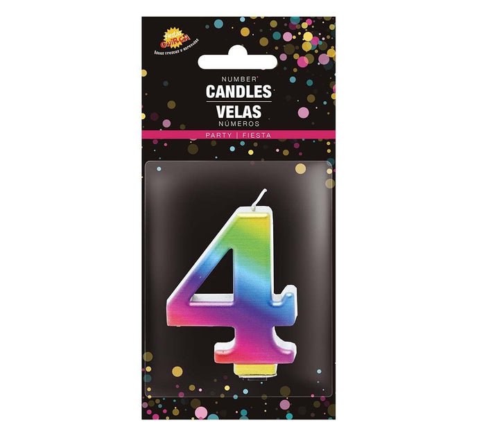 Vela Arco Iris 4 Años Metálica 8cm