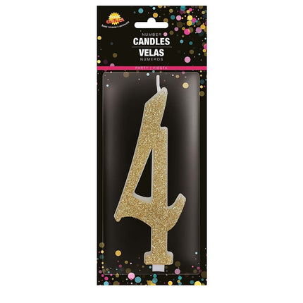 Vela Dorada 4 Años Purpurina 12,5cm