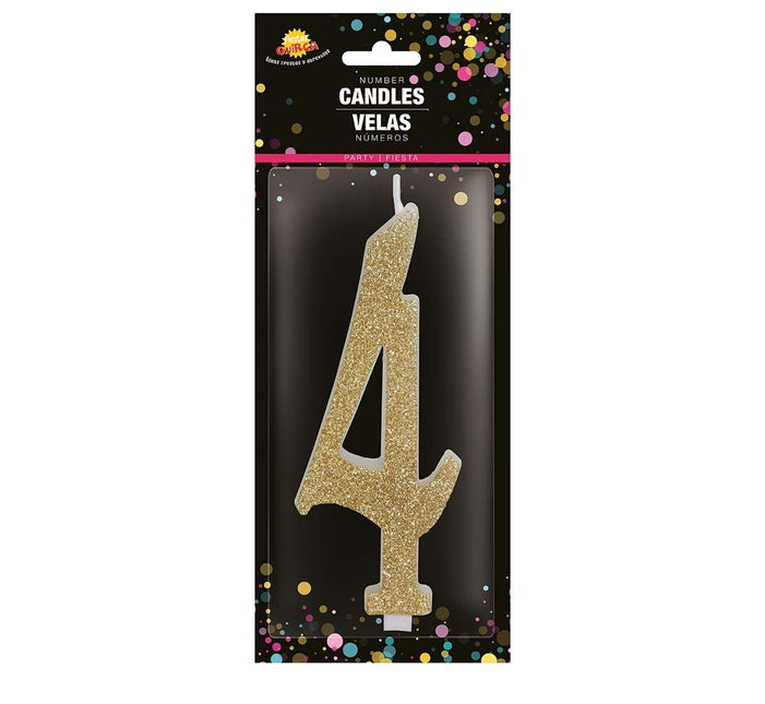 Vela Dorada 4 Años Purpurina 12,5cm