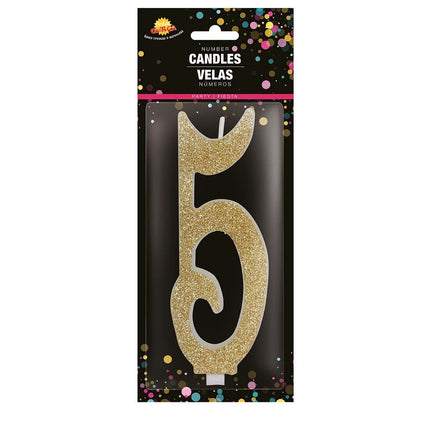 Vela Dorada 5 Años Purpurina 12,5cm