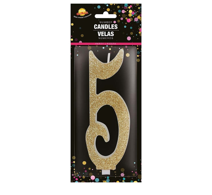 Vela Dorada 5 Años Purpurina 12,5cm