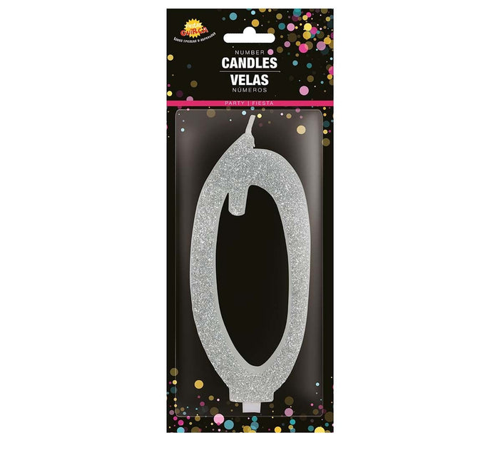 Vela Plata 0 Año Purpurina 12,5cm