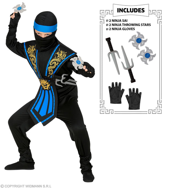 Kombat Ninja Blauw Met Wapens Kostuum Kind