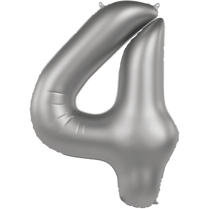 4 Jaar Cijfer Ballon Zilver 86cm - Partywinkel - 8714572104746