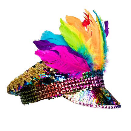 Gorro Arco Iris Plumas Y Diamantes