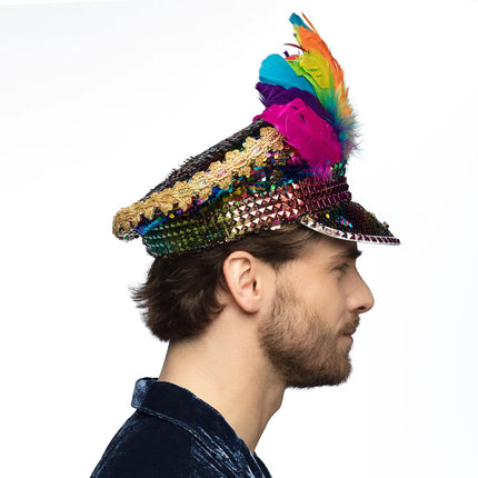 Gorro Arco Iris Plumas Y Diamantes