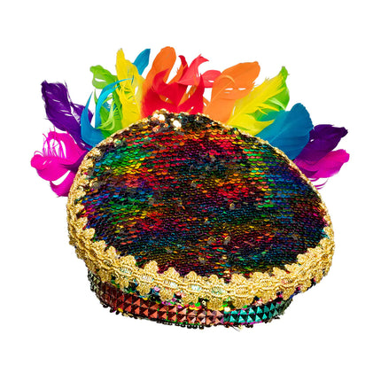 Gorro Arco Iris Plumas Y Diamantes