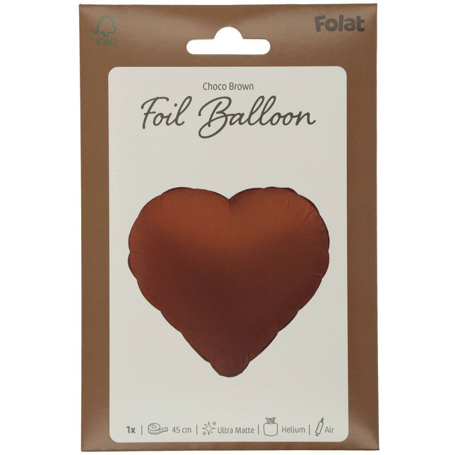 Globo de Helio Corazón Marrón Chocolate Mate 45cm Vacío