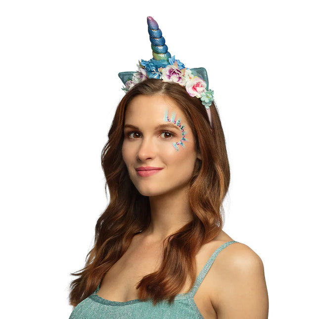 Diadema Unicornio Coloreada Con Flores