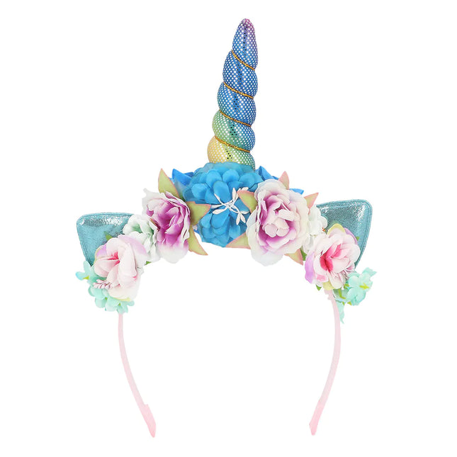 Diadema Unicornio Coloreada Con Flores