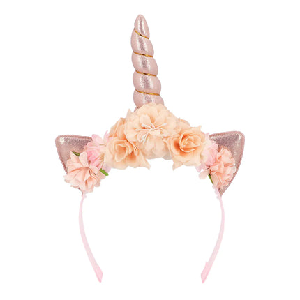 Diadema Unicornio Rosa Con Flores