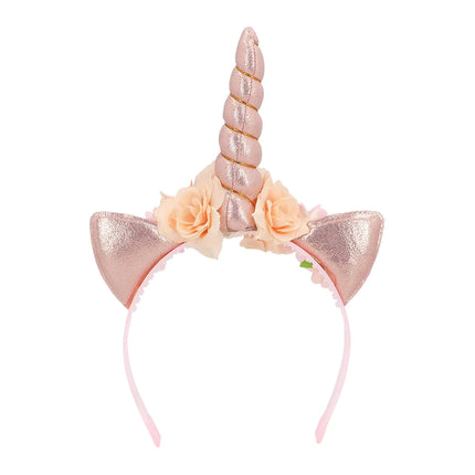 Diadema Unicornio Rosa Con Flores