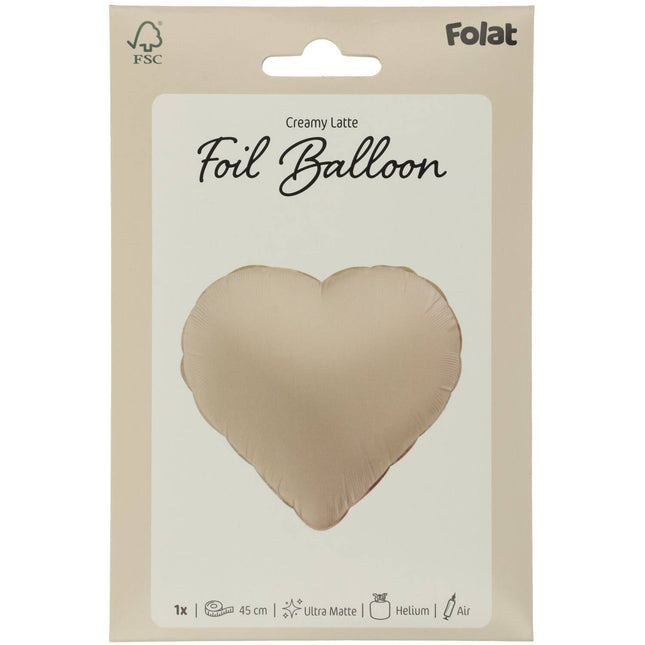 Globo de Helio Corazón Latte Cremoso Mate 45cm Vacío