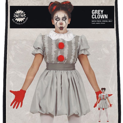 Horror Payaso Disfraz Halloween Señoras Gris