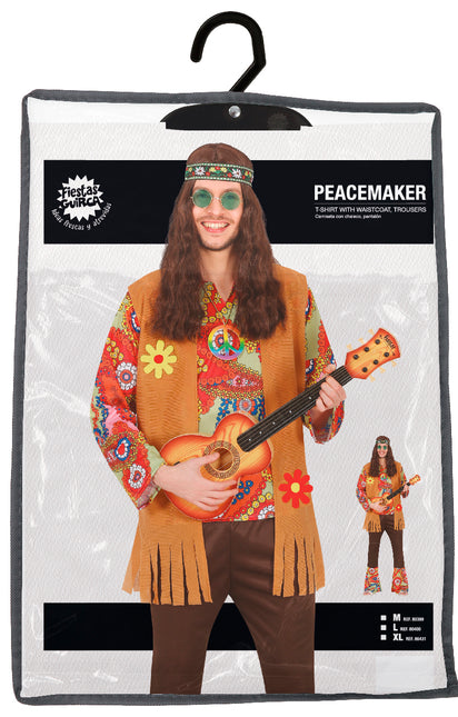 Disfraz Hippie 60S Color Hombre Con Chaleco Marrón