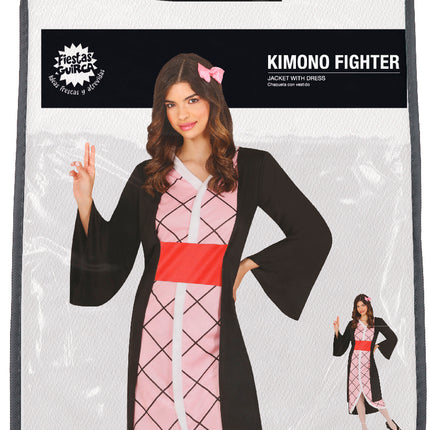 Disfraz de Luchadora Kimono Negro Rosa Señoras