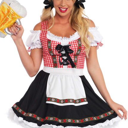 Rojo Negro Vestido Dirndl Oktoberfest Señoras Leg Avenue