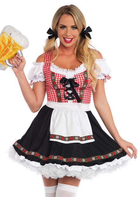 Rojo Negro Vestido Dirndl Oktoberfest Señoras Leg Avenue