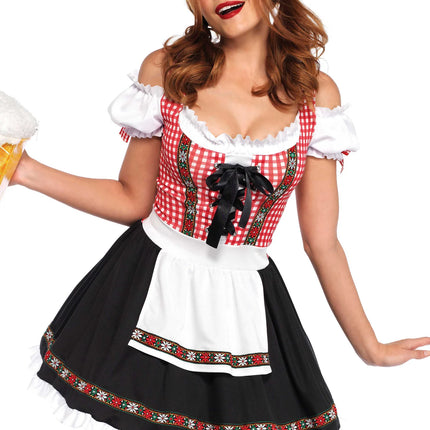 Rojo Negro Vestido Dirndl Oktoberfest Señoras Leg Avenue