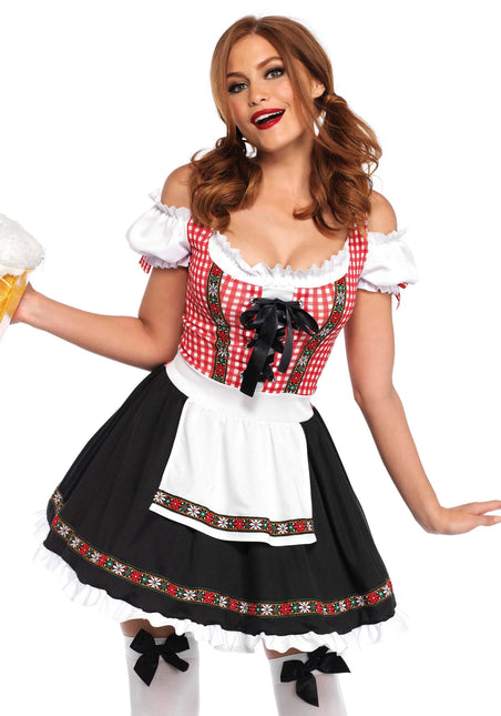 Rojo Negro Vestido Dirndl Oktoberfest Señoras Leg Avenue