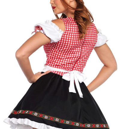 Rojo Negro Vestido Dirndl Oktoberfest Señoras Leg Avenue