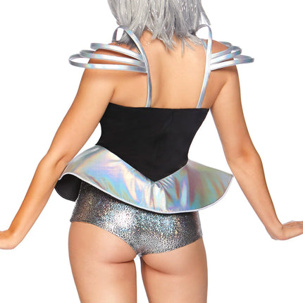 Traje Astronauta Negro Plata Mujer Body Leg Avenue