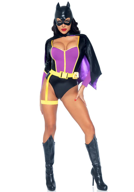 Disfraz de Batgirl Negro Morado Señoras Body Leg Avenue