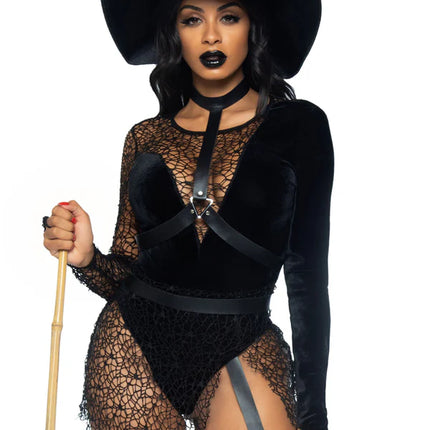 Disfraz de Halloween Negro Señoras Body Hechicera Leg Avenue