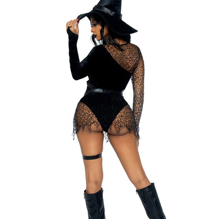 Disfraz de Halloween Negro Señoras Body Hechicera Leg Avenue