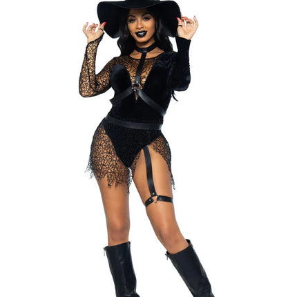 Disfraz de Halloween Negro Señoras Body Hechicera Leg Avenue