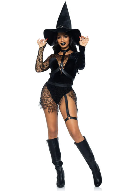 Disfraz de Halloween Negro Señoras Body Hechicera Leg Avenue