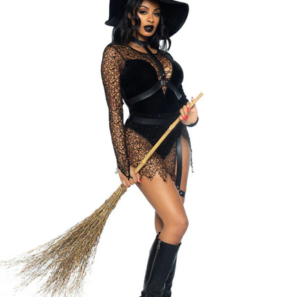 Disfraz de Halloween Negro Señoras Body Hechicera Leg Avenue