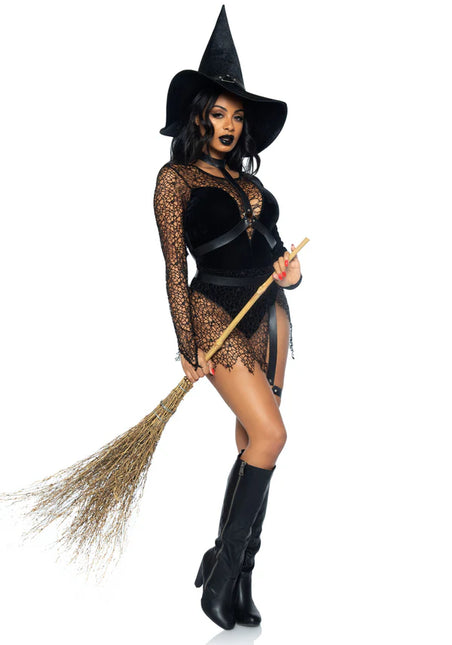 Disfraz de Halloween Negro Señoras Body Hechicera Leg Avenue