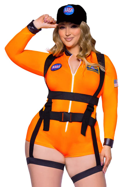 Traje Astronauta Negro Naranja Mujer Body Leg Avenue