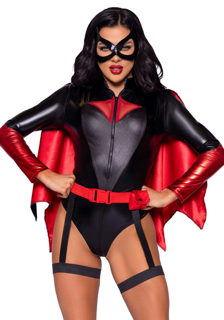 Batgirl Disfraz Negro Rojo Señoras Body Leg Avenue