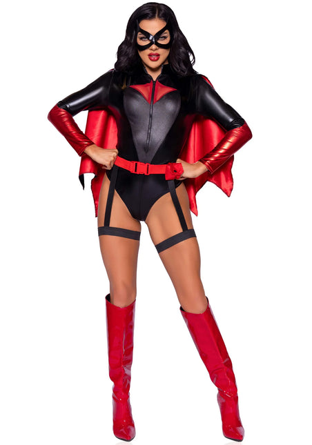 Batgirl Disfraz Negro Rojo Señoras Body Leg Avenue