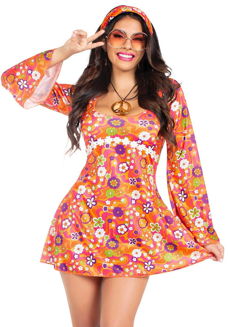 Vestido Hippie 60S Señoras Flores Leg Avenue