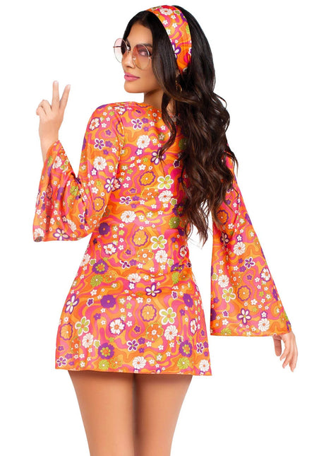 Vestido Hippie 60S Señoras Flores Leg Avenue