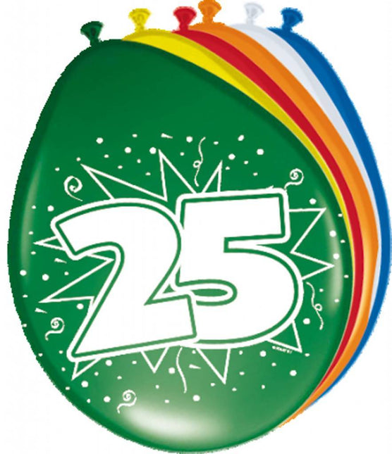 Ballonnen 25 Jaar 30cm 8st - Partywinkel - 8714572082259