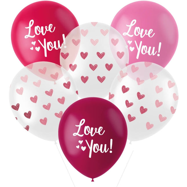 Ballonnen 'Love You!' Mix Roze 33cm - 6 stuks - Partywinkel - 8714572248853