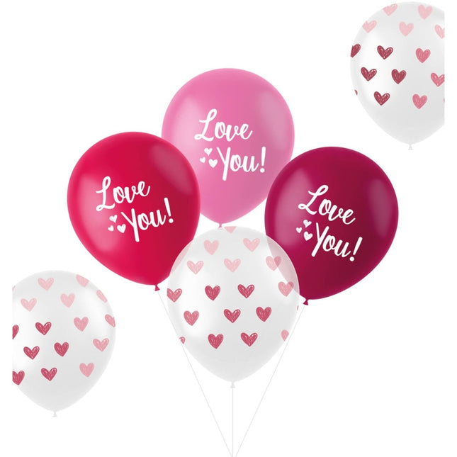 Ballonnen 'Love You!' Mix Roze 33cm - 6 stuks - Partywinkel - 8714572248853