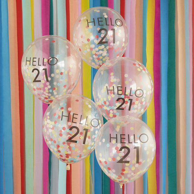 Globos Confetti Transparente 21 Años 30cm 5pcs