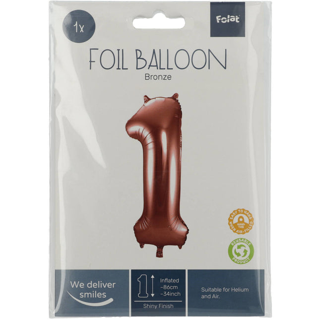 Globo Foil Figura 1 Bronce XL 86cm vacío