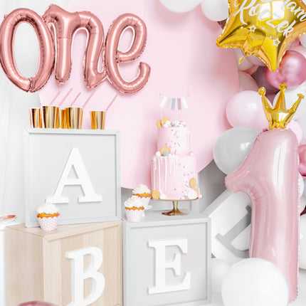 Set Globos Letra Uno Oro Rosa Vacío 66cm