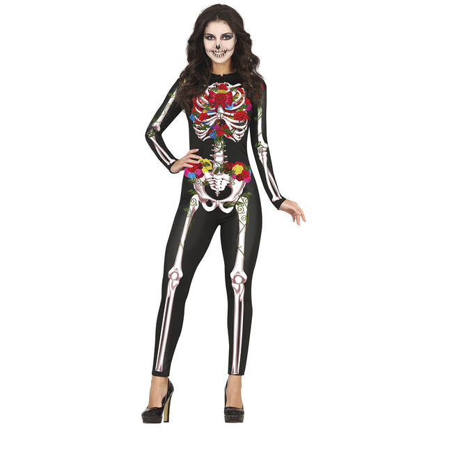Esqueleto de Halloween de disfraces de flores de las señoras